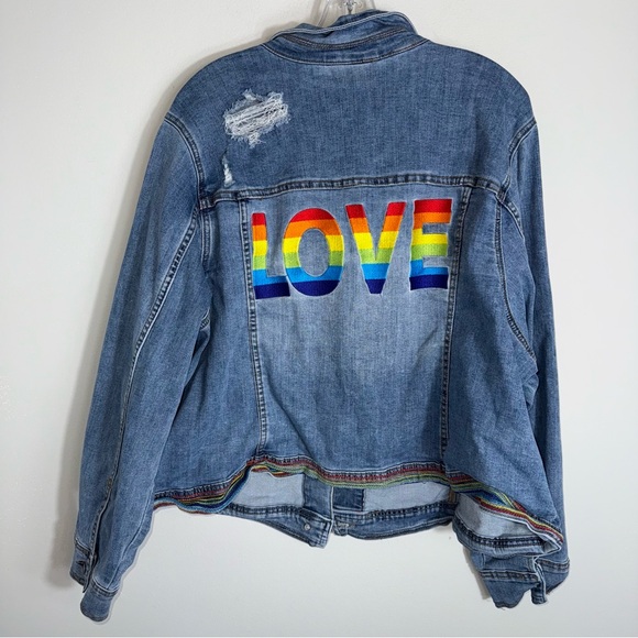 Lane Bryant Plus Size Denim Jacket-Embroidered Rainbow Love-PRIDE-Size 28 - Picture 6 of 8